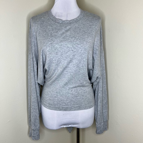 Athleta Yoga Tie Back Sweatshirt XL Heather Gray Crewneck Athleisure Fitness Gym - Picture 2 of 8